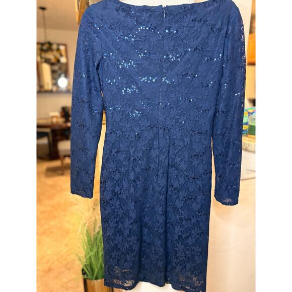 CHAPS Sequin Lace Sheath Dress Navy Size 6 - Picture 7 of 10